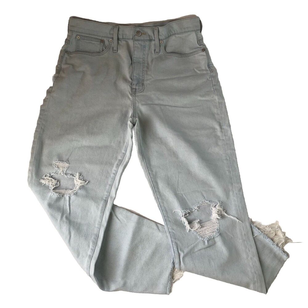 Madewell The Mom Distressed Jeans Raw Hem Light Blue Size 30 11252024